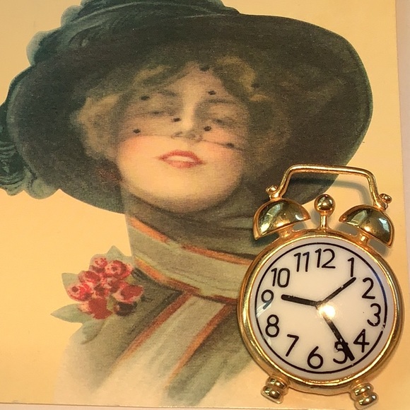 Jewelry Vintage Alarm Clock Brooch With Porcelain Face Poshmark